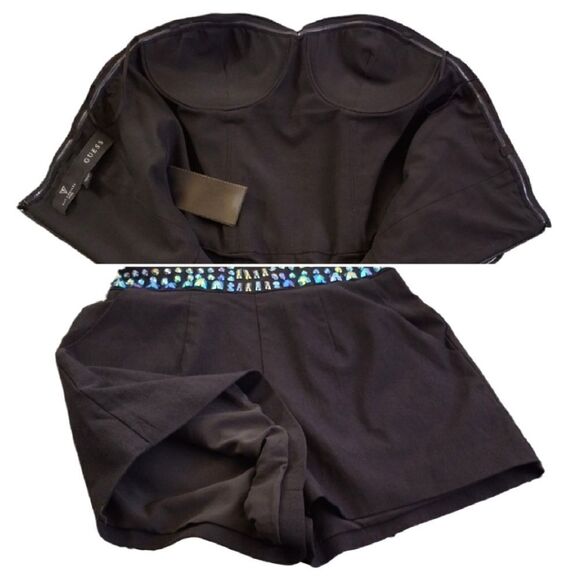 GUESS Black Jewel Embellished Strapless Festie Stretch Romper Shorts Size 2 - Picture 13 of 15